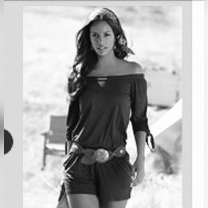 LASCANA Off-Shoulder 3/4 Sleeve Black Romper. Size 38.